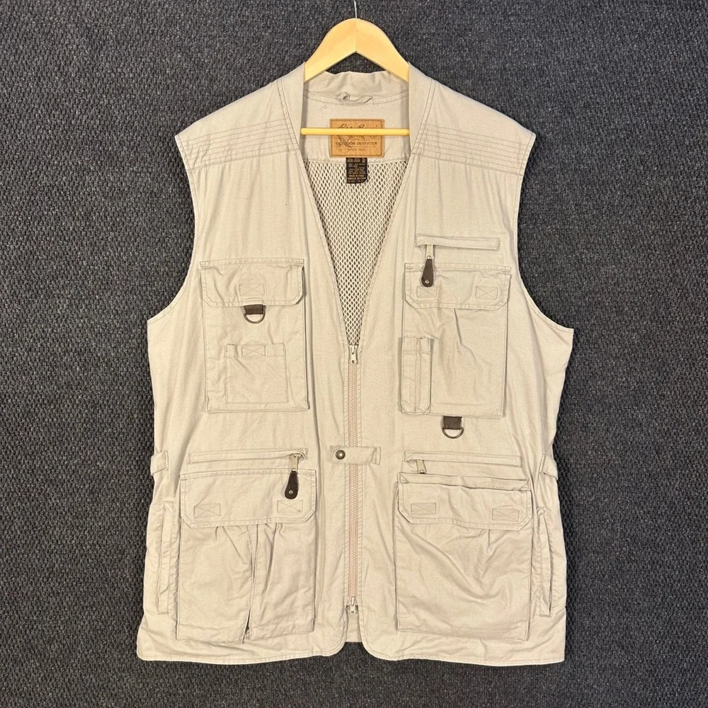 Vintage Eddie Bauer Utility Fishing Vest Men XLT Tall Beige Mesh Safari Photo